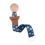 Lanț pentru suzetă, model Stele Argintii, cu clips din lemn, 24 cm Akuku A0584