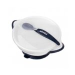 Castron cu ventuză, capac și linguriță Akuku A0503 White/Navy Blue – 300 ml