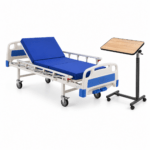 Pat Spital Manual cu 2 Funcții Dr. Happy JL256 cu Saltea 10 cm și Masă de Servit