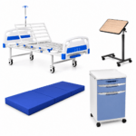 Pat Spital Manual Dr. Happy JL2561 cu Saltea 10 cm, Masă de Servit și Noptieră Medicală